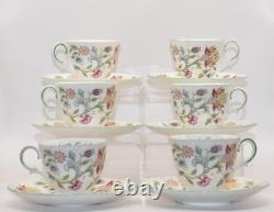 Set of 6 Minton Haddon Hall Green Edge Coffee Cups and Saucers