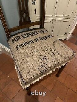 Set x 3 Vintage Wooden Industrial Rustic Coffee Sack Upholstered Chairs