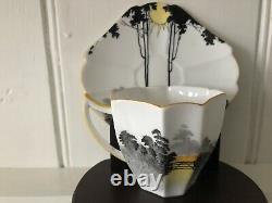 Shelley 11678 Queen Anne Shape Sunrise & Tall Trees Flat Coffee Cup & Saucer Set