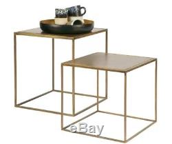 Small Metal Side Table Vintage Square Coffee Tables Set Gold Living Furniture