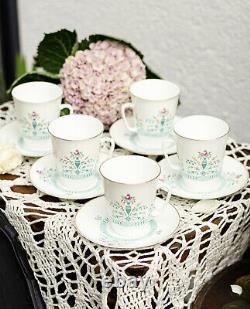 Soviet Vintage 5p Coffee Set, 5 cups and saucers, Lomonosov bone porcelain, LFZ