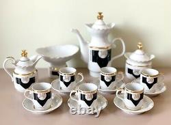 Soviet Vintage Porcelain Pegasus Tea/Coffee Set, Black & White, Golden Trim USSR