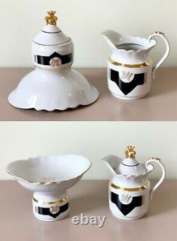 Soviet Vintage Porcelain Pegasus Tea/Coffee Set, Black & White, Golden Trim USSR