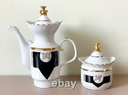 Soviet Vintage Porcelain Pegasus Tea/Coffee Set, Black & White, Golden Trim USSR