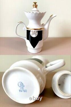 Soviet Vintage Porcelain Pegasus Tea/Coffee Set, Black & White, Golden Trim USSR