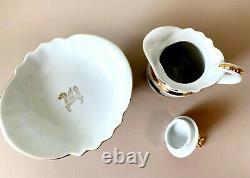 Soviet Vintage Porcelain Pegasus Tea/Coffee Set, Black & White, Golden Trim USSR