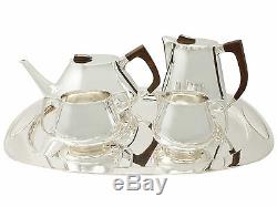 Sterling Silver Four Piece Tea & Coffee Set with Tray, Design Style, Vintage