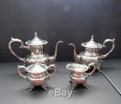 Sterling-Silver-Vintage-Tea-and-Coffee-Set-4-pc- ROSES -950 Sterling 72 ozt