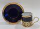 Stunning Limoges Cobalt Blue & Gold Coffee Cup & Saucer With Fitted Metal Holder