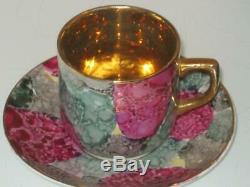 Stunning Vintage Cased Gilt Lustre Coffee Set & 6 Silver Spoons B/ham 1930