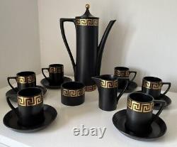 Stunning Vintage Portmierion Greek Key Coffee Set Black & Gold Pattern Complete