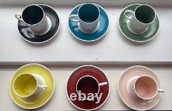 Susie Cooper 6 X Wedgwood Star Burst Green Star Coffee Cup and Saucer set