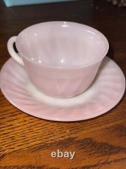 Swirl Pink Cup and Saucer Fire King by Anchor Hocking Vintage Tea Coffee 1950's