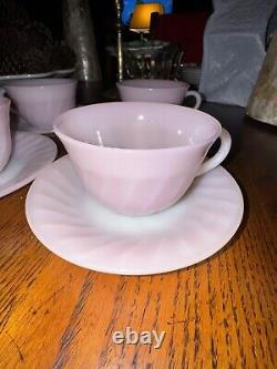Swirl Pink Cup and Saucer Fire King by Anchor Hocking Vintage Tea Coffee 1950's