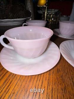 Swirl Pink Cup and Saucer Fire King by Anchor Hocking Vintage Tea Coffee 1950's