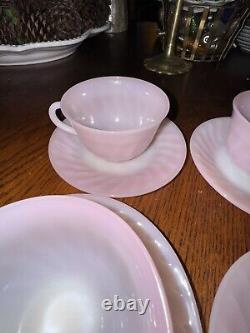 Swirl Pink Cup and Saucer Fire King by Anchor Hocking Vintage Tea Coffee 1950's