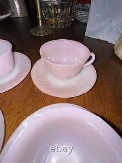 Swirl Pink Cup and Saucer Fire King by Anchor Hocking Vintage Tea Coffee 1950's