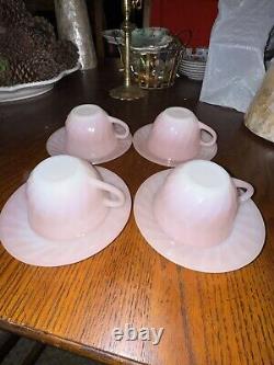 Swirl Pink Cup and Saucer Fire King by Anchor Hocking Vintage Tea Coffee 1950's