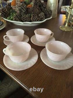 Swirl Pink Cup and Saucer Fire King by Anchor Hocking Vintage Tea Coffee 1950's