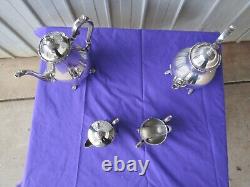 Teapot, Coffee Pot Set Creamer Sugar Pot Tongs Rodd Silver Plated PEWTER Vintage
