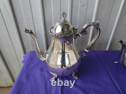 Teapot, Coffee Pot Set Creamer Sugar Pot Tongs Rodd Silver Plated PEWTER Vintage