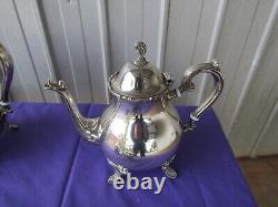 Teapot, Coffee Pot Set Creamer Sugar Pot Tongs Rodd Silver Plated PEWTER Vintage