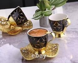 Turkish Coffee Set, Rhinestone Coated Turkish Coffee Cups Vintage Style Handmade