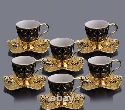 Turkish Coffee Set, Rhinestone Coated Turkish Coffee Cups Vintage Style Handmade