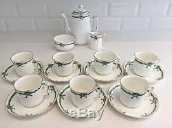 Tuscan Ribbon Bow Vintage China Coffee Set Green Art Deco Demitasse Cups 17-Pc