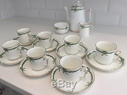 Tuscan Ribbon Bow Vintage China Coffee Set Green Art Deco Demitasse Cups 17-Pc