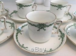 Tuscan Ribbon Bow Vintage China Coffee Set Green Art Deco Demitasse Cups 17-Pc