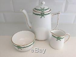 Tuscan Ribbon Bow Vintage China Coffee Set Green Art Deco Demitasse Cups 17-Pc