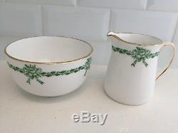 Tuscan Ribbon Bow Vintage China Coffee Set Green Art Deco Demitasse Cups 17-Pc