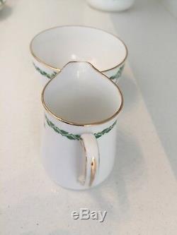 Tuscan Ribbon Bow Vintage China Coffee Set Green Art Deco Demitasse Cups 17-Pc