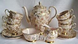 Tuscan Vintage Coffee Set for 6, Dubarry Rose, Rare, Pink china, rosebuds, Gold