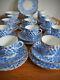 Unmarked Vintage Porcelain Blue And White Coffee Set 11 Trios