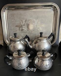 VINTAGE Coffee/Tea Set Of TRAY & 4 Pc Tea/coffee/ Pots, Milk pot Sugar Bowl USSR