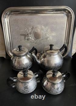 VINTAGE Coffee/Tea Set Of TRAY & 4 Pc Tea/coffee/ Pots, Milk pot Sugar Bowl USSR