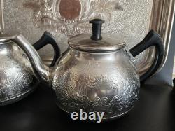 VINTAGE Coffee/Tea Set Of TRAY & 4 Pc Tea/coffee/ Pots, Milk pot Sugar Bowl USSR