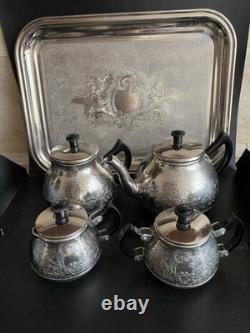 VINTAGE Coffee/Tea Set Of TRAY & 4 Pc Tea/coffee/ Pots, Milk pot Sugar Bowl USSR