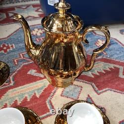VINTAGE EPIAG CHINA GOLD LUSTRE COFFEE SET X6 Czechoslovakia Jug, Sugar Bowl