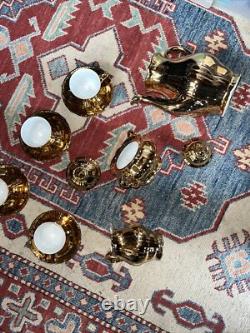 VINTAGE EPIAG CHINA GOLD LUSTRE COFFEE SET X6 Czechoslovakia Jug, Sugar Bowl