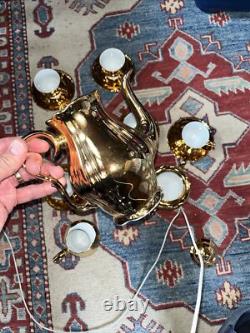 VINTAGE EPIAG CHINA GOLD LUSTRE COFFEE SET X6 Czechoslovakia Jug, Sugar Bowl