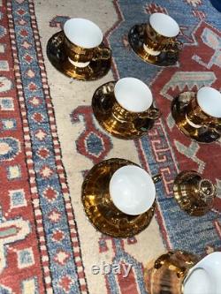 VINTAGE EPIAG CHINA GOLD LUSTRE COFFEE SET X6 Czechoslovakia Jug, Sugar Bowl