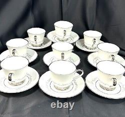 VINTAGE HEINRICH BAVARIA Platinum Arc Tea Cup Saucer Set Coffee 20 Pc Selb RARE