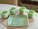 Vintage Jadeite Fire King Green Coffee Tea Cups & Charm Plate 5 Pc Set Unmarked