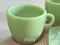 VINTAGE JADEITE FIRE KING GREEN COFFEE TEA CUPS & CHARM PLATE 5 pc SET UNMARKED