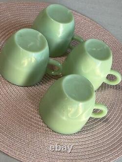 VINTAGE JADEITE FIRE KING GREEN COFFEE TEA CUPS & CHARM PLATE 5 pc SET UNMARKED
