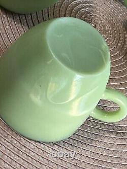 VINTAGE JADEITE FIRE KING GREEN COFFEE TEA CUPS & CHARM PLATE 5 pc SET UNMARKED