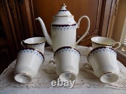 VINTAGE MINTON ENGLAND BONE CHINA CONSORT SET-COFFEE TEA POT and 6 FOOTED CUPS